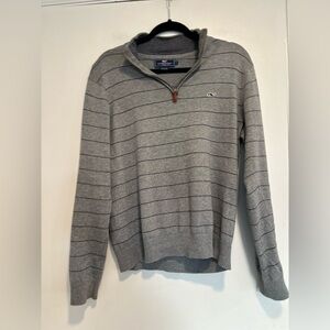 Vineyard Vines Mens Sz:S Gray Quarter Zip Navy Striped Whale Logo Preppy Sweater